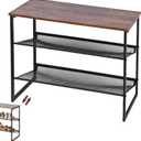 3-Tier Shoe Rack, Tilting Adjustable Freestanding Shoe Organizer, Wooden Top with 4 Metal Mesh Shelves, Shoe Rack for Front Door, Entryway, Hallway, Closet, Industrial (3-Tiers)