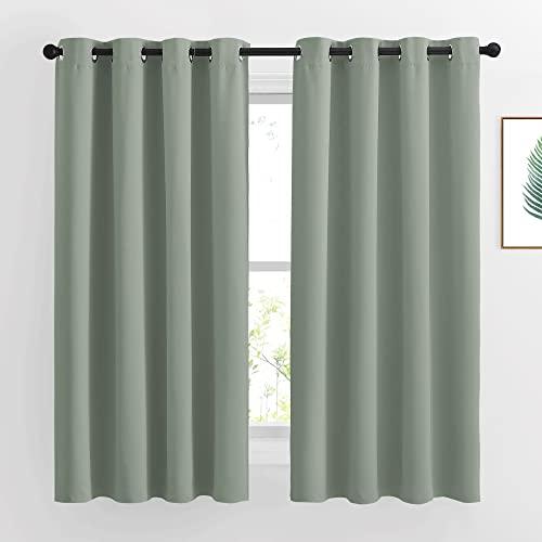 NICETOWN Blackout Sage Green Curtains & Drapes for Bedroom - Grommet Top Thermal Insulated Room Darkening Light/Sound Blocking Privacy Drapes for Living Room, 2 Panels, W52 x L63