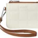 CLUCI Small Quilted Coin Purse Leather RFID Blocking Card Holder Slim Wristlet Wallets for Women Zipper Pocket Beige with Brown