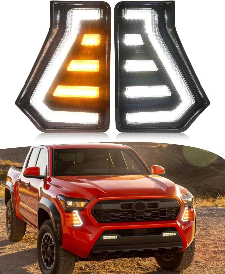 LED Fog Lights Kit for 2024 2025 2026 Toyota Tacoma DRL Daytime Running Lights Amber Turn Signal Front Bumper Lamps 4th Gen Toyota Tacoma Accessories (C-shaped)