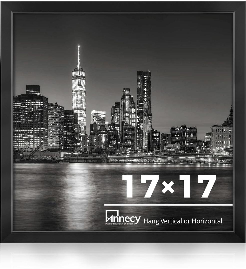 Annecy 17x17 Picture Frame Black1 Pack, 17 x 17 Picture Frame for Wall Decoration, Classic Black Minimalist Style Suitable for Decorating Houses, Offices, Hotels
