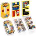 Yalikop 3 Pcs One Letter Fillable DIY Tray Food Box 10 Inch Charcuterie Board Letters Cardboard Serving Trays for Food 1st Birthday Anniversary Party Dessert Table Photo Props(Hero Theme)