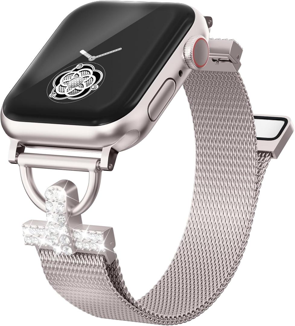 Starlight Watch Bands for Women Compatible with Apple Watch Band 42mm(S3/2/1) 44mm 45mm 46mm 49mmAdjustable stainless steel shiny fashion mesh strap for iWatch Series1/2/3/4/5/6/7/8/9/10/SE/Ultra2