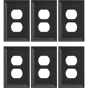 6-Pack Duplex Outlet Cover, Natural Bamboo Fiber Switch Plates and Outlet Covers, Black Decorative Wall Plates for Electrical Outlets, 1 Gang Receptacle Cover, Corrosion Resistant