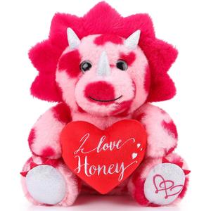 Kasyat Valentine Gift 12' Big Triceratops Stuffed with Heart Cute Plush Animal Valentine Soft Dinosaur Pink Romantic Gift Adorable Home Decoration for Birthday Anniversary Girlfriend Boyfriend Lover