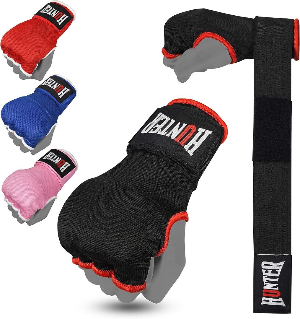 HUNTER Gel Boxing Hand Wraps for Men & Women, Quick Inner Gloves with Wrist Support for MMA, Muay Thai, Kickboxing & Martial Arts Training, Knuckle Protection (Pair) L/XL