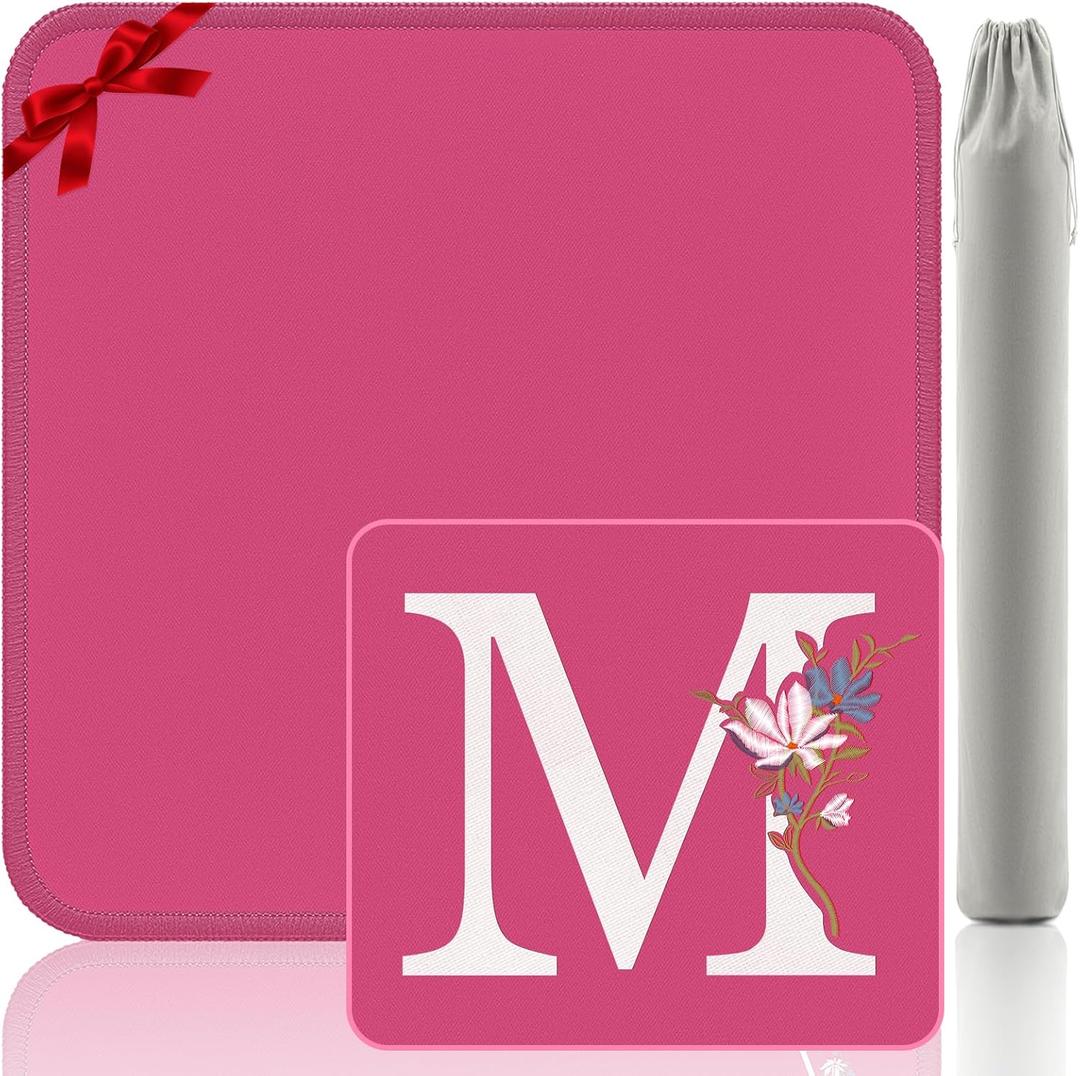 Mahjong Mat | Neoprene Anti-Slip Noise Reduction, Simple Design & Embroidery | 32.4x32.4 Inch Pink | Perfect for Mahjong, Board Games & Tile Games | Elegant Gift(Custom M Letter)