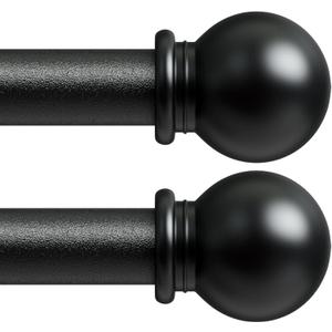 Curtain Rods for Windows 28-62 inch, Black Curtain Rods 2 Pack with Brackets, Adjustable 5/8 inch Curtain Rod Set of 2 with Decorative Finials for Bedroom, Living Room, Easy Install