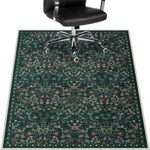 Anidaroel Floral Office Chair Mat for Hardwood Floor, 36"x48" Desk Chair Mat for Hard Floors, Under Desk Rug for Rolling Chair, Anti-Slip Computer Chair Mats, Low Pile Carpet Protector Mat (Green)