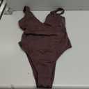 LASLULU Womens One Piece Swimsuit Padded Sexy V Neck Swim Suits Modest Tummy Control Bathing Suits (Brown, M)