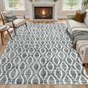 WITSHOCK 7x9 Dark Grey Living Room Rug - Washable Boho Soft Modern Geometric Low Pile Moroccan Trellis Pattern Large Thin Rug for Bedroom Dining Room, Carpet for Nursery Playroom, Eco-Friendly, 84x108