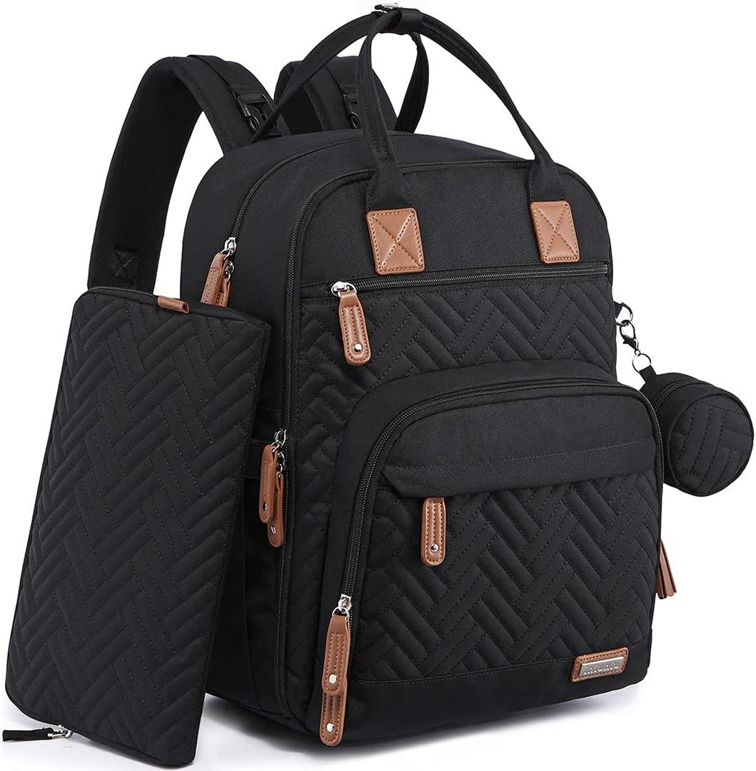 iniuniu Diaper Bag Backpack, 4 in 1 kit Large Unisex Baby Bags for Boys Girls, Waterproof Travel Back Pack with Pouch, Black