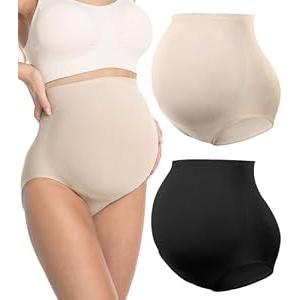 HOFISH Women’s Maternity Underwear High Waist Seamless & Supportive Pregnancy Shapewear Over Bump Black & Beige XL