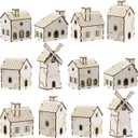 Hiboom 12 Pcs DIY Christmas Village Sets Wood Gingerbread Houses Christmas Mini Wooden House Gift for Winter Xmas Party Crafts Decorations