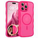TAURI Magnetic for iPhone 16 Pro Case, Cute Wavy Design [Full Camera Protection] [Compatible with Magsafe] Anti-Slip Translucent Matte Case for iPhone 16 Pro for Women Girls, Hot Pink