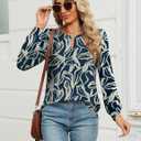 AKEWEI Womens Fall Long Sleeve Tops Work Casual Dressy Shirts for Women Keyhole Pleated Puff Sleeve Blouse (S)