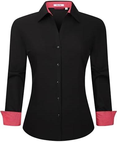 Esabel.C Womens Button Down Shirts Long Sleeve Regular Fit Stretch Work Blouse 3XL
