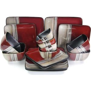 Elama 16 Piece Double Bowl Stoneware Dinnerware Set with Service for 4, Downtown Loft