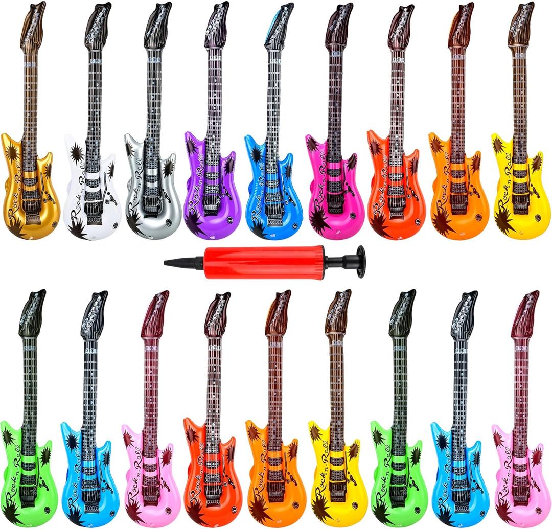 18 Pack Inflatable Guitar Blow up Guitar Bulk Assorted Colors Guitar Inflate Inflatable Guitar Prop Fake Party Prop Guitar Inflatable Rock Star Guitar for Birthday Gifts Supplies