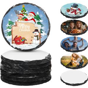 Patelai 6 Pcs Sublimation Slate Blank Coasters, 3.55 Inch Slate Coasters, Personalized Heat Thermal Transfer DIY Sublimation Blanks for House Warming Gifts Office Bar Table Custom (Round)