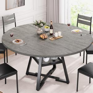 51" Round Dining Table for 6,Kitchen Dining Room Circle Dinner Pedestal Table,Space Saving Wood Kitchen & Dining Room Furniture (Grey, 51In)