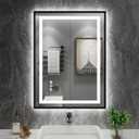 Amorho 28"X36" LED Bathroom Mirror with Black Frame, Front Light and Backlit, Stepless Dimmable, Anti-Fog, Shatter-Proof, Memory, 3 Colors, Double LED Vanity Mirror