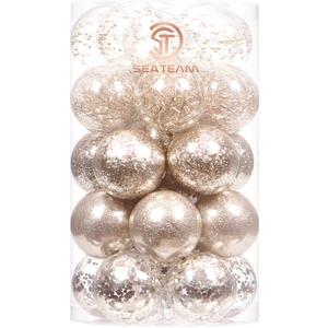 Sea Team 60mm/2.36" Shatterproof Clear Plastic Christmas Ball Ornaments, Transparent, See-Through, Crystal Baubles, Bulbs with Stuffed Delicate Decorations for Xmas Tree (30 Counts, Champagne)