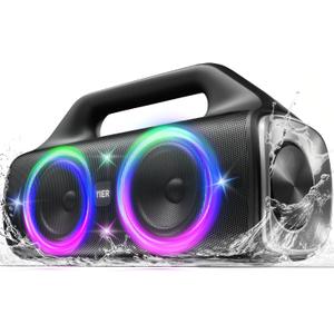 Speakers, 80w (Peak) Portable Wireless Speaker with Lights, Stereo Loud Sound, IP67 Waterproof, Deep Bass Outdoor Speakers Bluetooth 5.3 Dual Pairing for Home Party Beach Camping, Gifts, Black
