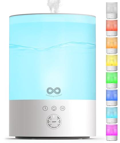 Everlasting Comfort 2.5L Top Fill Humidifier for Bedroom – Quiet, Easy to Fill & Clean, 24HR Runtime, Night Lights, Timer, Ultrasonic Cool Mist, Auto Shut-Off, Essential Oil Diffuser - White