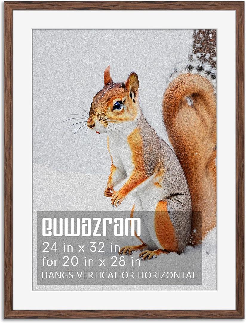 Rustic Walnut 24x32 Frame - Single Frame, 24 x 32 Poster Frame with Mat for 20x28, Picture Frames for Artwork, Puzzles, Photos and Movie Posters