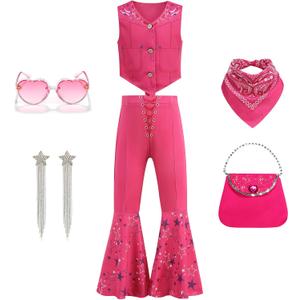 Cowgirl Costume for Girls Dress up from Doll Movie outfit with Accessories (120 (5-6T), Rose)