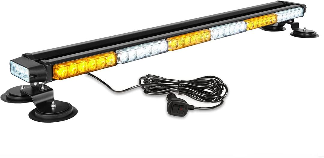 ASPL 38.5" 78 LED Strobe Light Bar Double Side Flashing High Intensity Emergency Warning Flash Strobe Light with Magnetic Base for Safety Construction Vehicles Tow Trucks Pickup (Amber/White)