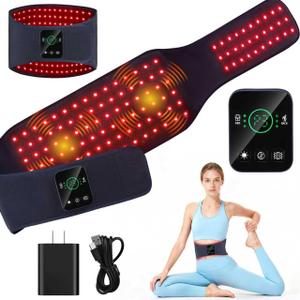 Red Light Therapy Belt for Back & Abdomen, 5000mAh Cordless Infrared Waist Wrap with Pulse/3-Mode Vibration Massage  Pain Relief, Muscle Relaxation & Circulation Boost, Ideal for Mom & Dad (Deep Blue)