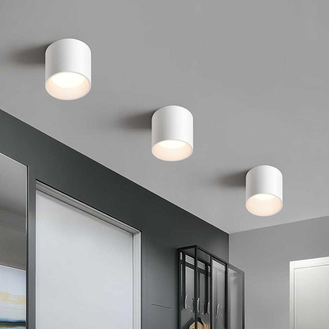 OKELI White Hallway Flush Mount Ceiling Light Fixtures for Kitchen Entryway, Modern LED Dimmable Close to Ceiling Lighting, 4.6'' Cylinder Ceiling Lamps for Dining Room Living Room, 20W 4000K 3 Pack