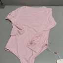 NANJI Long Sleeve Bodysuit for Women - Slim Fit Crew Neck Thong Body Suit, Stretch Double Lined Snap Tops, Casual Going Out (Pink, S)