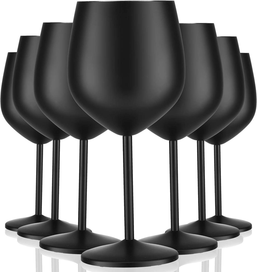 Zopeal 8 Set Stainless Steel Wine Glasses 18 oz Stainless Steel Stem Wine Goblets Unbreakable Black Matte Metal Cups for Outdoor Camping Pool Travel Picnics Event Birthday Party Wedding Anniversary