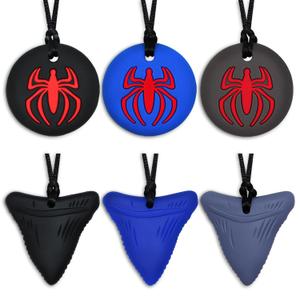 Chew Necklaces for Sensory Kids Boys, 6 Pack Chewy Necklace Sensory Toys for Kids with Autism, ADHD, SPD, Silicone Adult Chew Toys Teething Necklace Reduce Chewing Biting Fidgeting (blue/black/grey)