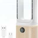 Desk Fan, Small Quiet Bladeless Fan with 9 Speed Adjustment & 3 Light Modes, 14 Inch USB Rechargeable with 5000mAh Battery, 60 Oscillating Cooling Fans for Office, Living Room, Bedroom White (Beige)