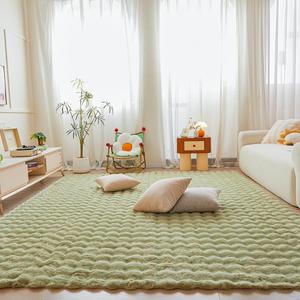 Light Green Rabbit Plush Area Rug for Bedroom Living Room Sofa,8'X10' Faux Fur Fluffy Shaggy Rectangular Square Rug for Kids Teen Girls Room,Furry Carpet Rug for Nursery Baby Room Decor for Teenage