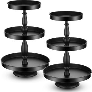 Maxdot 2 Pcs 3 Tier Cupcake Stand Holder, Round Cupcake Stand Serving Tray, Metal Tiered Tray Pastry Dessert Cake Tower Display Stand for Baby Shower Tea Party, Wedding and Birthday (Black)