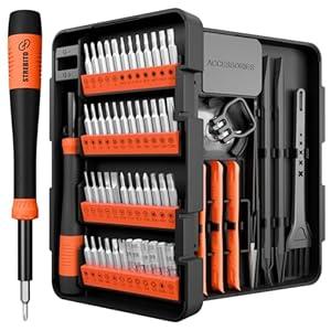 STREBITO Small Precision Screwdriver Set 64-piece with Torx, Triwing, Pentalobe, Electronics Repair Tool Kit for Computer, PC, Laptop, Macbook, Tablet, Phone, PS5, XBOX, Switch, Glass, Ring Doorbell (Orange)