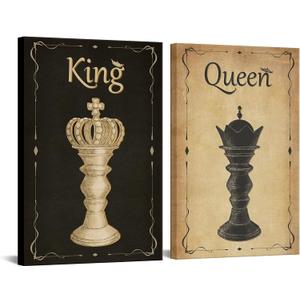 sechars Chess Canvas Wall Art Vintage King and Queen Chess Painting Poster Art Print Antique Decor for Living Room Bedroom Stretched Gallery Canvas Wrap Giclee Artwork Ready to Hang Gift Piece, 24"L x 16"W