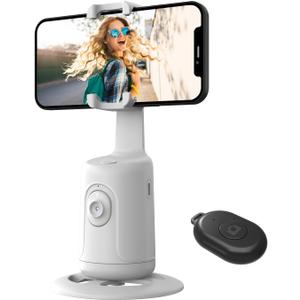 Auto Face Tracking Tripod, 360 Rotation Face Body Phone Camera Mount Smart Shooting Phone Tracking Holder with Remote,No App, Gesture Control,Smart Shooting Holder for Vlog, Streaming,Tiktok-White