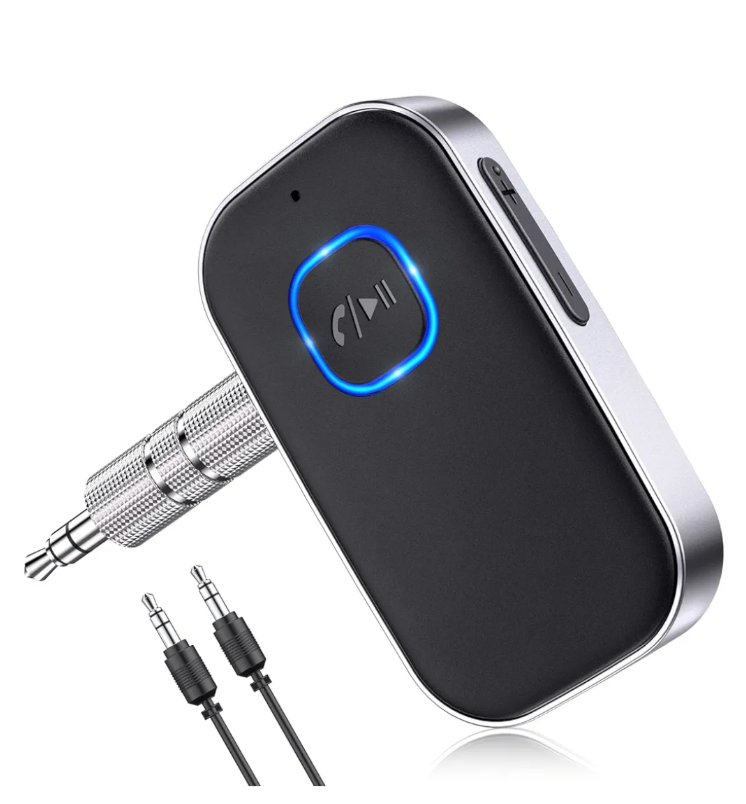 COMSOON Bluetooth Receiver for Car, Noise Cancelling 3.5mm AUX Bluetooth Car Adapter, Wireless Audio Receiver for Home Stereo/Wired Headphones, Hands-Free Call, 16H Battery Life - Black+Silver