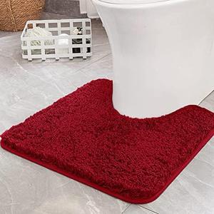 MIULEE Red Toilet Rugs U-Shaped， Soft Absorbent Microfiber Bathroom Rugs Non Slip Quick Dry Fluffy Contour Bath Mats for Toilet Base Bathroom Floor, Machine Washable, 20x24 Inch