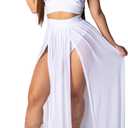Women Sexy 2 Piece Outfits Dress Chiffon Strap Deep V Neck Bra Crop Top High Split Maxi Dresses Skirt Set (Large, White)