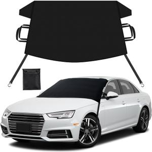 EcoNour Windshield Cover for Ice and Snow | Enhanced 600D Oxford Fabric Windshield Frost Cover for Car | Water, Heat & Sag-Proof, Windproof Double Strap Design for All-Weather Protection 69x42 Inch (Medium-Hook)