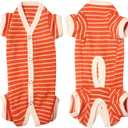 Female/Male Pet Dog Pajamas Stripes 4 Legged Dog pjs Jumpsuit Soft Cotton Dogs Clothes (L Orange+White-Boys)
