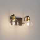 Tipace 2 Lights Vintage Bathroom Vanity Light Fixtures Over Mirror Black & Gold Industrial Vanity Lights with Globe Clear Glass Farmhouse Wall Sconces Fixture(Exclude Bulb)