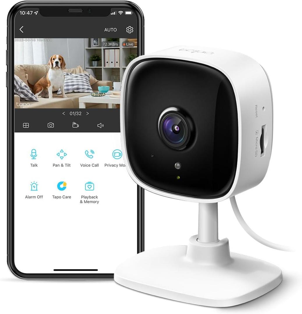 TP-Link Tapo 1080P Indoor Security Camera for Baby Monitor, Dog Camera w/Motion Detection, 2-Way Audio Siren, Night Vision, Cloud & SD Card Storage, Works w/Alexa & Google Home (Tapo C100), Indoor, White